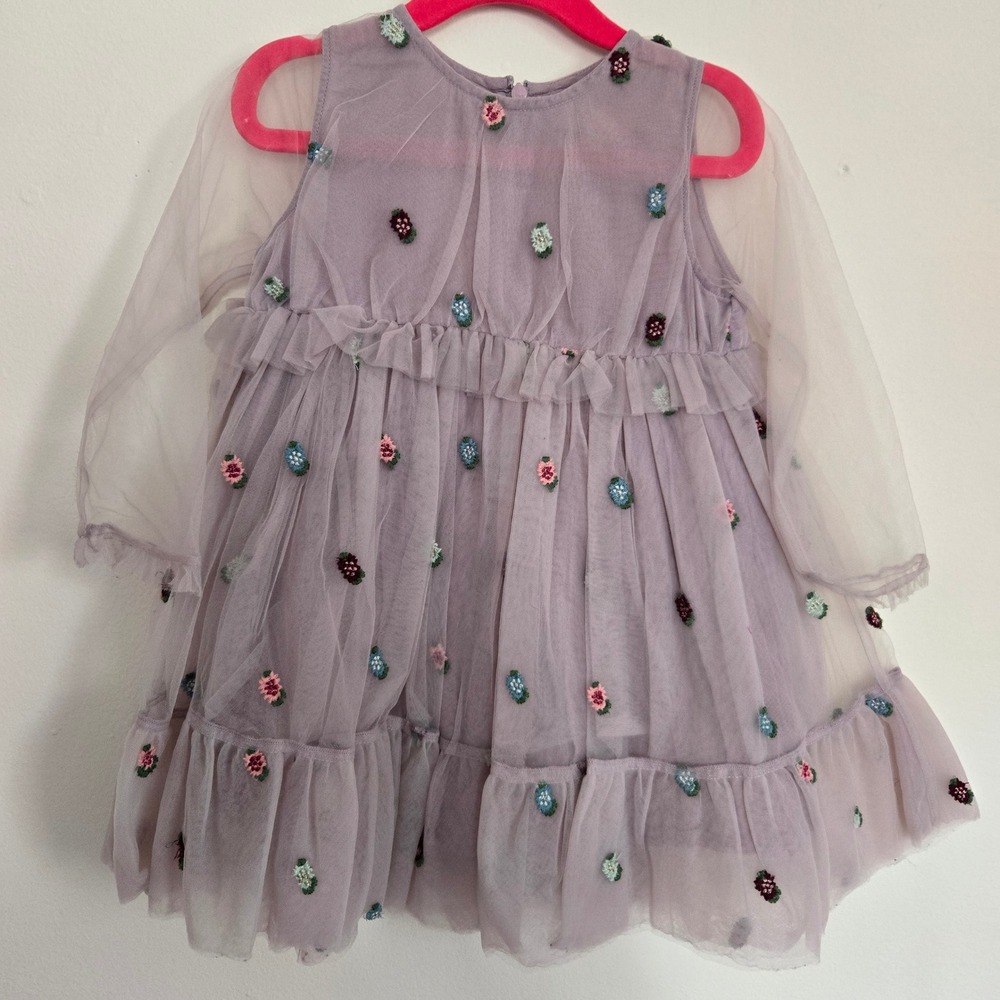 Pink Chicken New York Lavender Tulle Floral Embroidered Ruffle Dress 2Y Kids